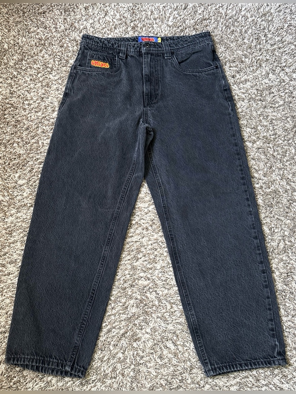 Empyre Black Relaxed-Fit Jeans with Orange Patch